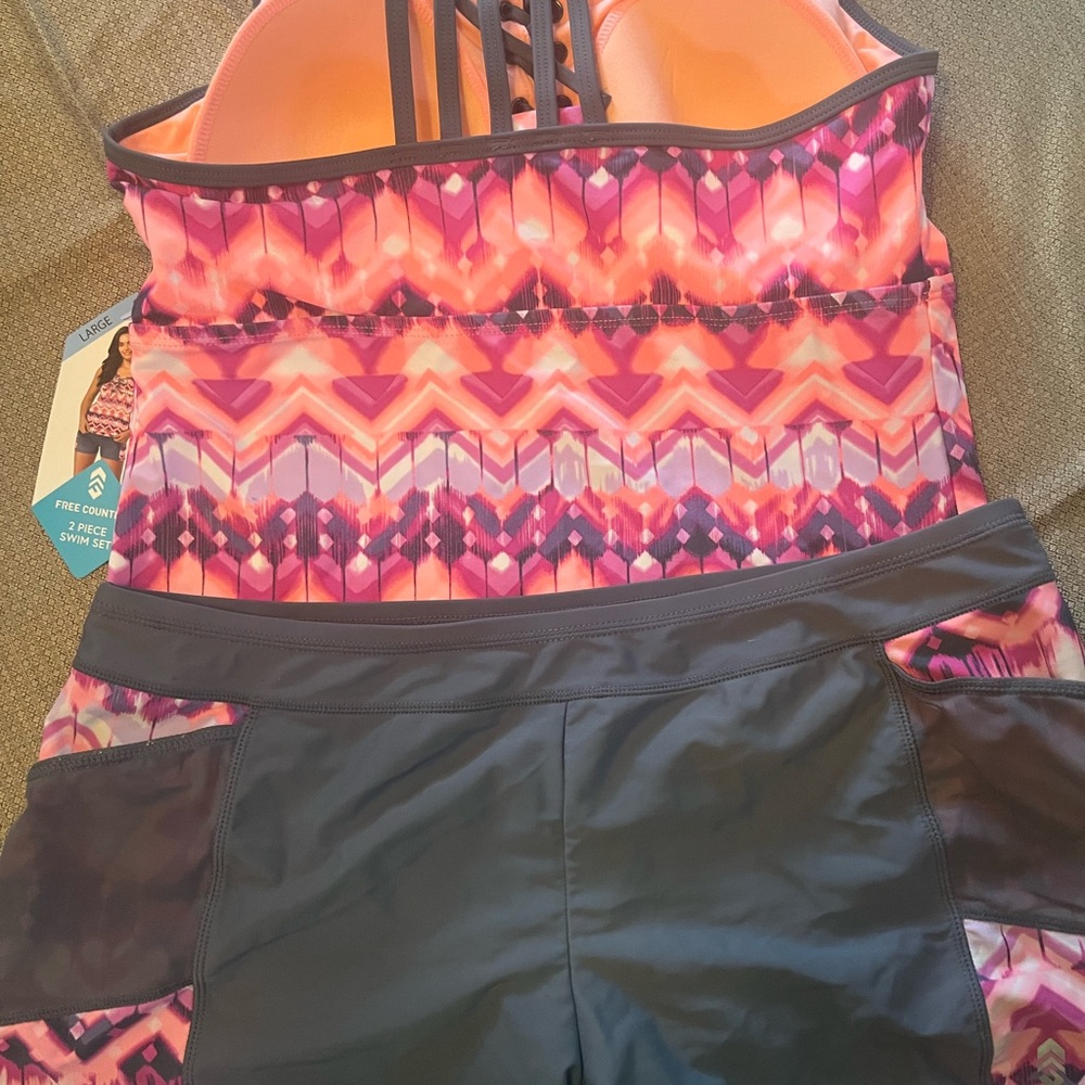 Women's Tankini Free Country NWTS!! Sz Lrg 12/14 .grey pink purple